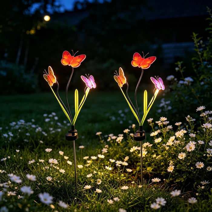 2Pcs Solar Butterfly Stake Light Three Butterflies LED Garden Decoration Landscape Light for Yard Lawn - 4