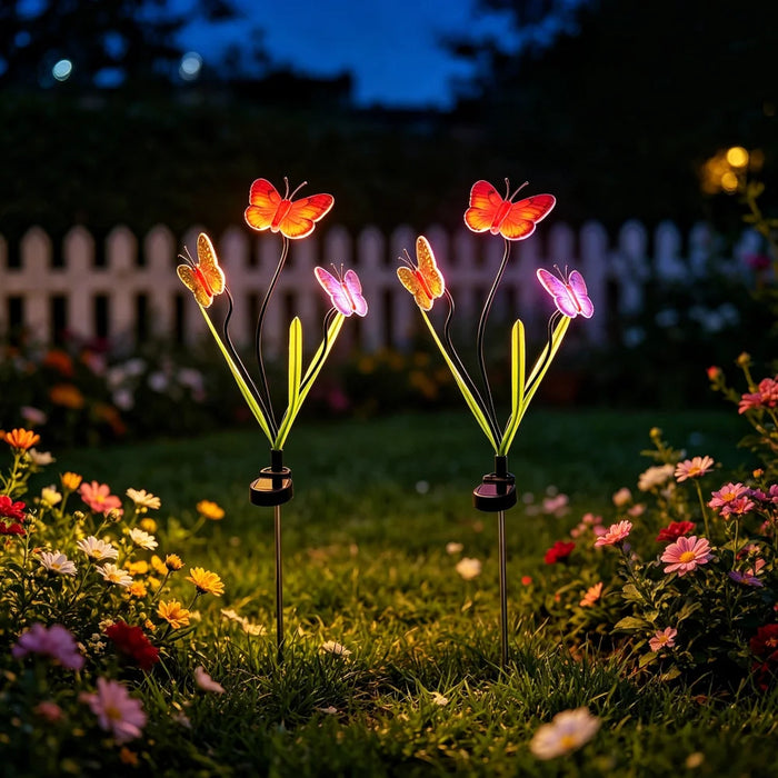 2Pcs Solar Butterfly Stake Light Three Butterflies LED Garden Decoration Landscape Light for Yard Lawn - 6