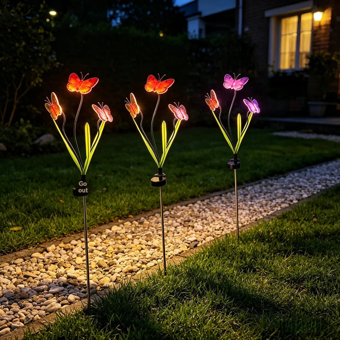 2Pcs Solar Butterfly Stake Light Three Butterflies LED Garden Decoration Landscape Light for Yard Lawn - 7