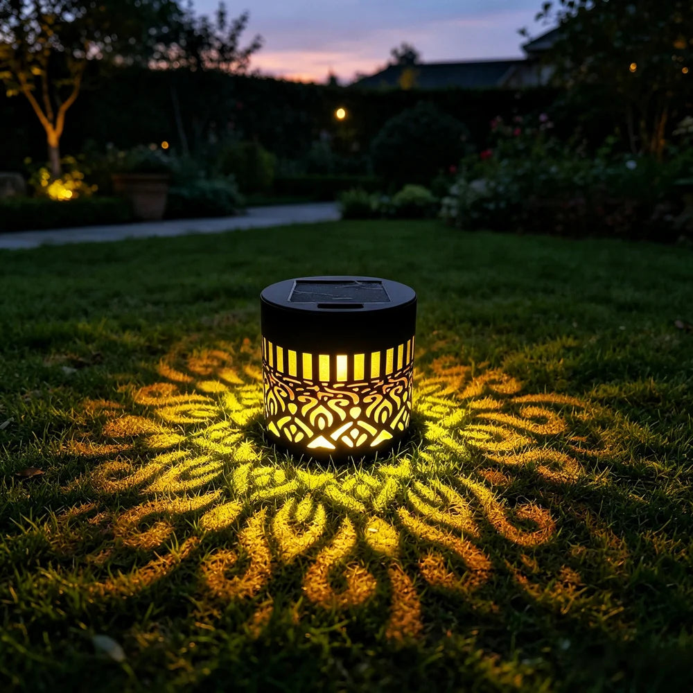 Solar Mandala Wall Light Iron Art Projection Waterproof Outdoor Garden Landscape Decor - Warm Light - 1