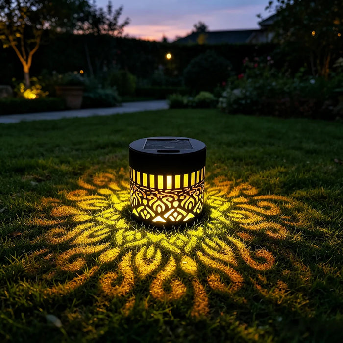Solar Mandala Wall Light Iron Art Projection Waterproof Outdoor Garden Landscape Decor - Warm Light - 1