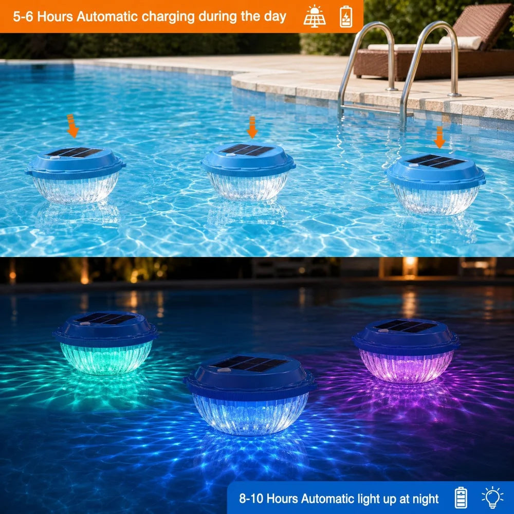 Solar Floating Pool Light LED Raindrop IP67 Waterproof 7-Color Pond Fountain Light for Garden - 2