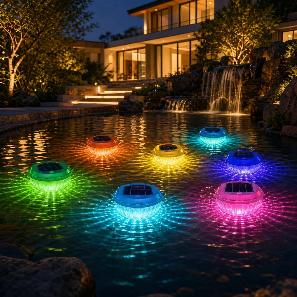 Solar Floating Pool Light LED Raindrop IP67 Waterproof 7-Color Pond Fountain Light for Garden - 5