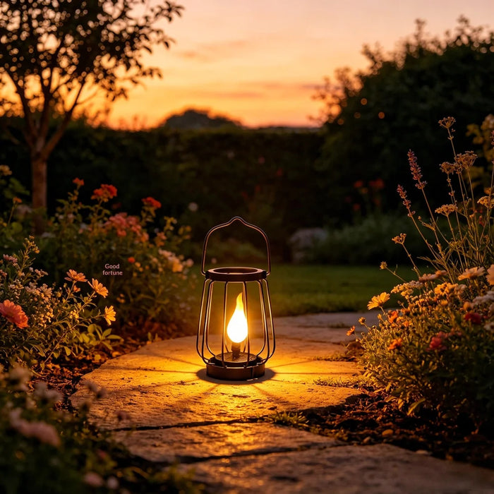 Solar LED Flame Light IP65 Waterproof Metal Hanging Lantern for Outdoor Garden Patio Landscape Decoration - 3