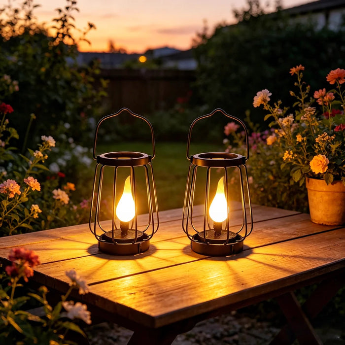 Solar LED Flame Light IP65 Waterproof Metal Hanging Lantern for Outdoor Garden Patio Landscape Decoration - 4