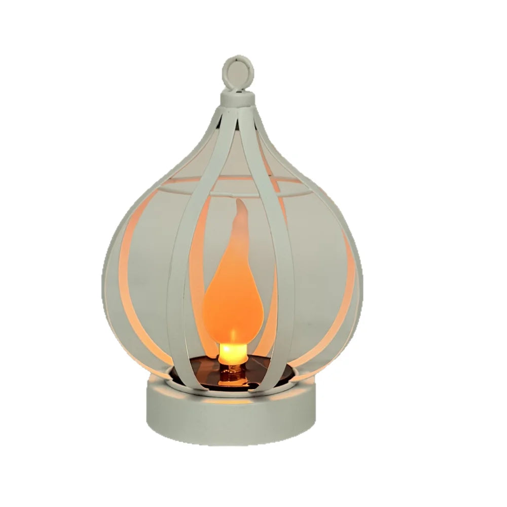 Solar Metal Flame Light IP65 Waterproof LED Outdoor Hanging Lantern for Garden Courtyard Decoration - White - 1