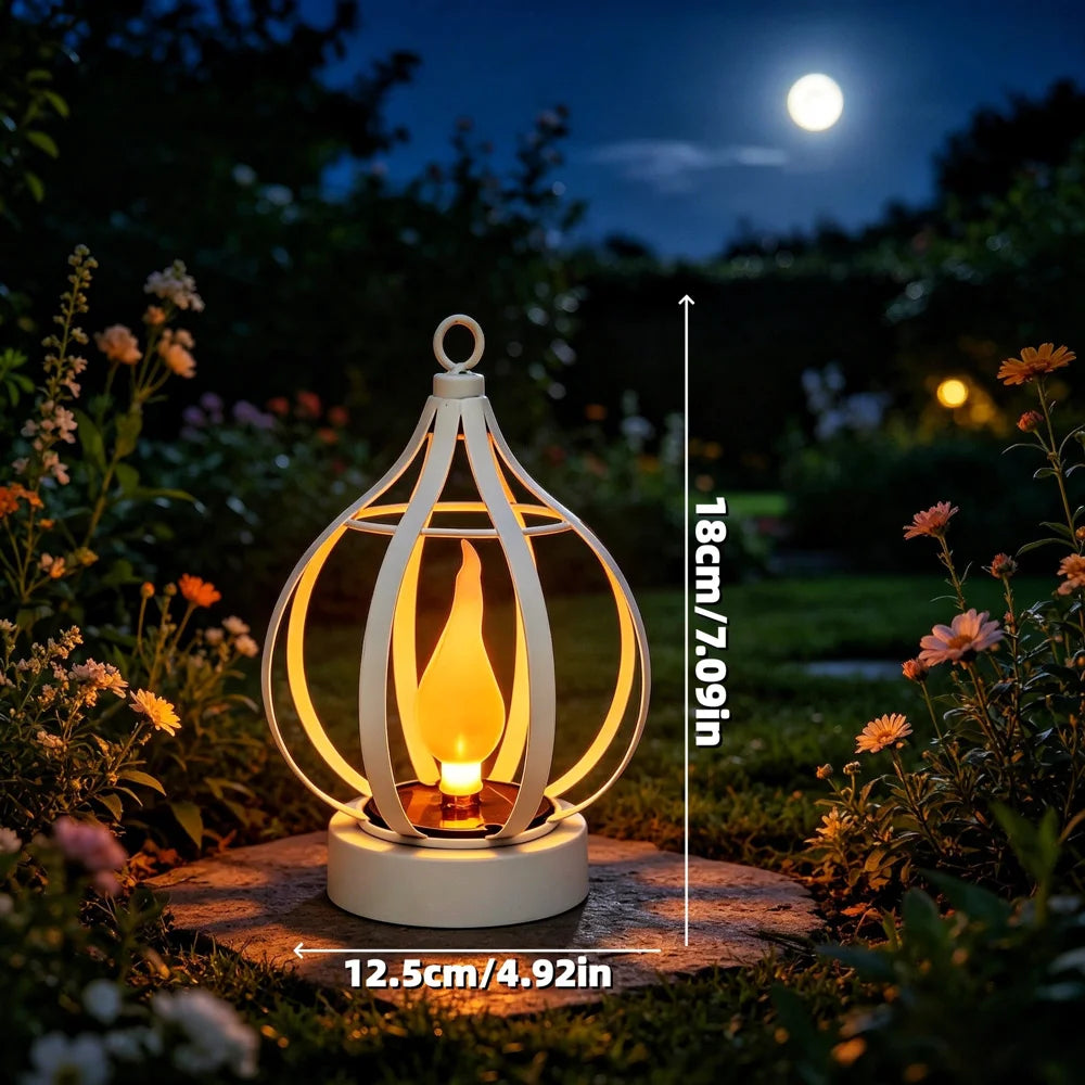 Solar Metal Flame Light IP65 Waterproof LED Outdoor Hanging Lantern for Garden Courtyard Decoration - White - 6