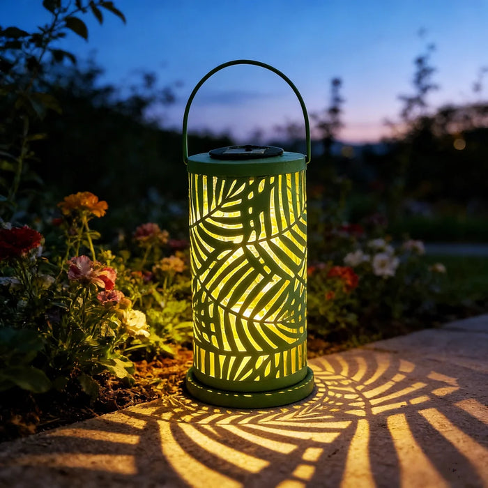 Solar Iron Art Projection Lantern Hollow-cut Palm Leaf Pattern Outdoor Garden Light - 1
