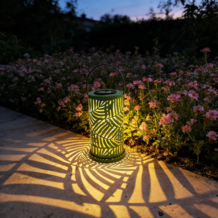 Solar Iron Art Projection Lantern Hollow-cut Palm Leaf Pattern Outdoor Garden Light - 3