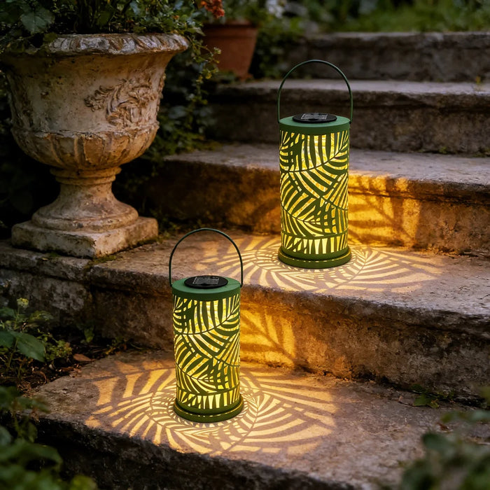 Solar Iron Art Projection Lantern Hollow-cut Palm Leaf Pattern Outdoor Garden Light - 5