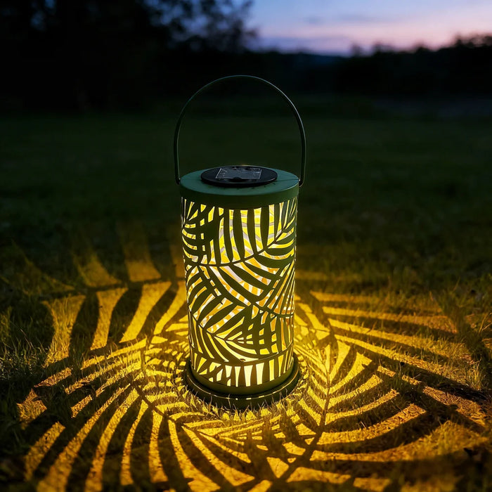 Solar Iron Art Projection Lantern Hollow-cut Palm Leaf Pattern Outdoor Garden Light - 6