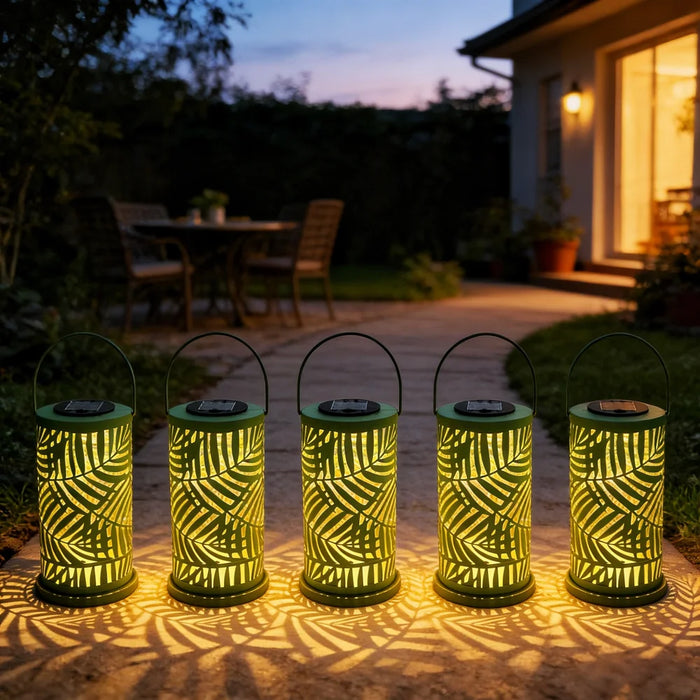 Solar Iron Art Projection Lantern Hollow-cut Palm Leaf Pattern Outdoor Garden Light - 7