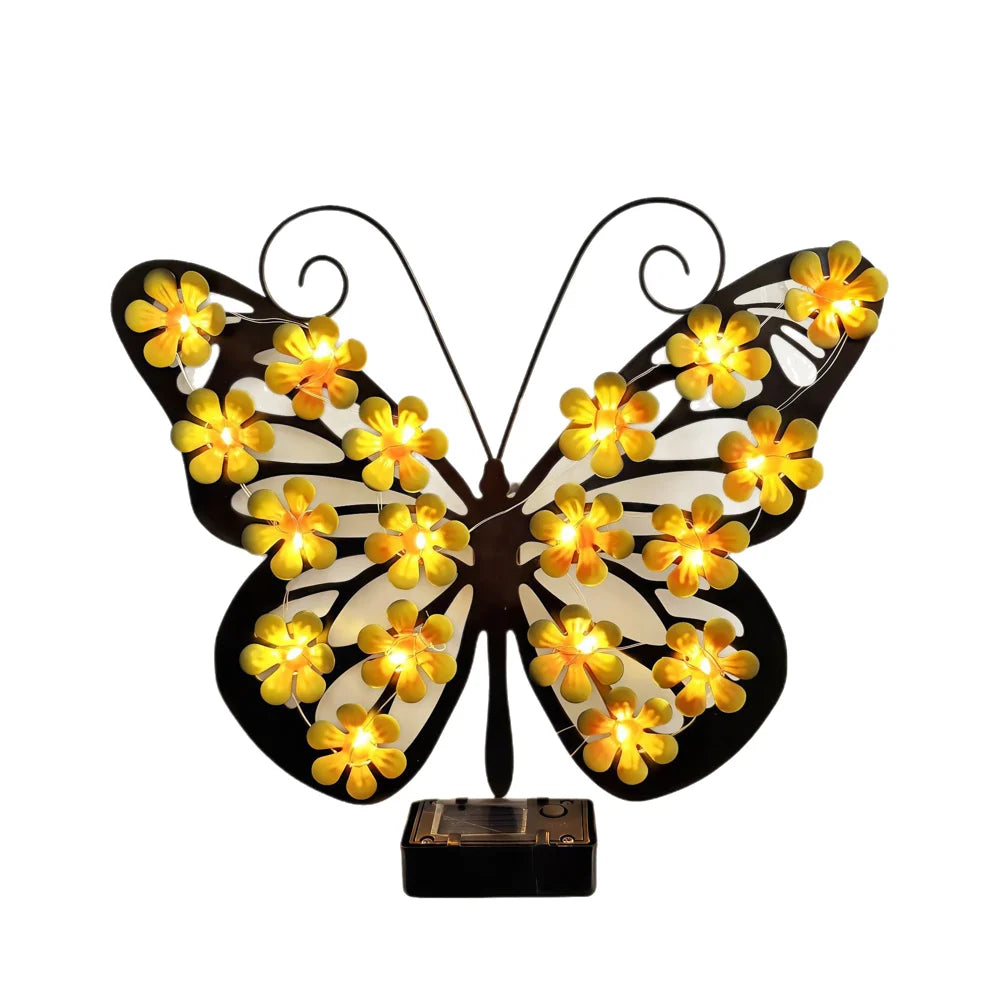 Solar Butterfly Wall Light IP65 Waterproof 18-LED Decorative Outdoor Light for Garden Courtyard Villa - Yellow - 1