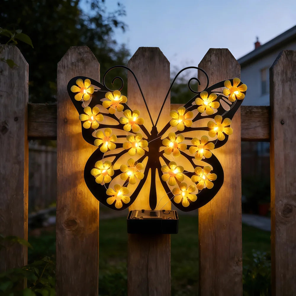 Solar Butterfly Wall Light IP65 Waterproof 18-LED Decorative Outdoor Light for Garden Courtyard Villa - Yellow - 2