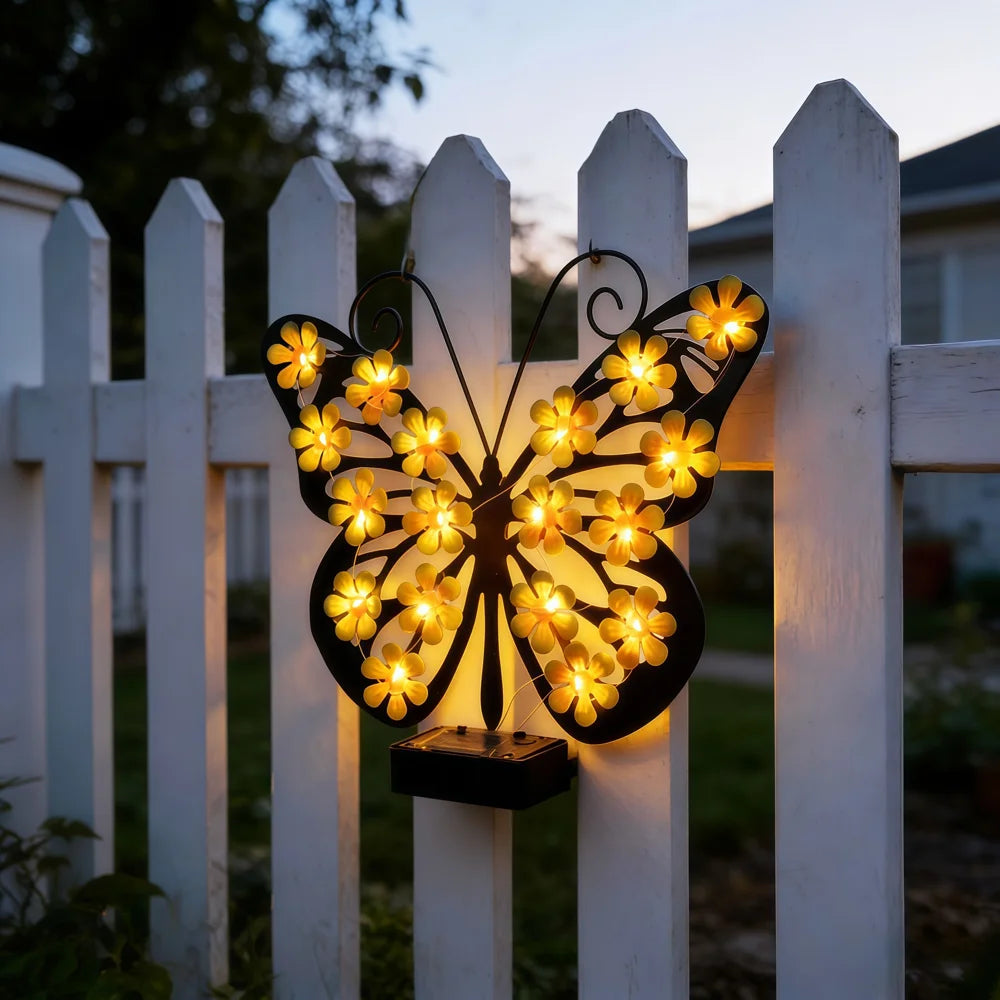 Solar Butterfly Wall Light IP65 Waterproof 18-LED Decorative Outdoor Light for Garden Courtyard Villa - Yellow - 3
