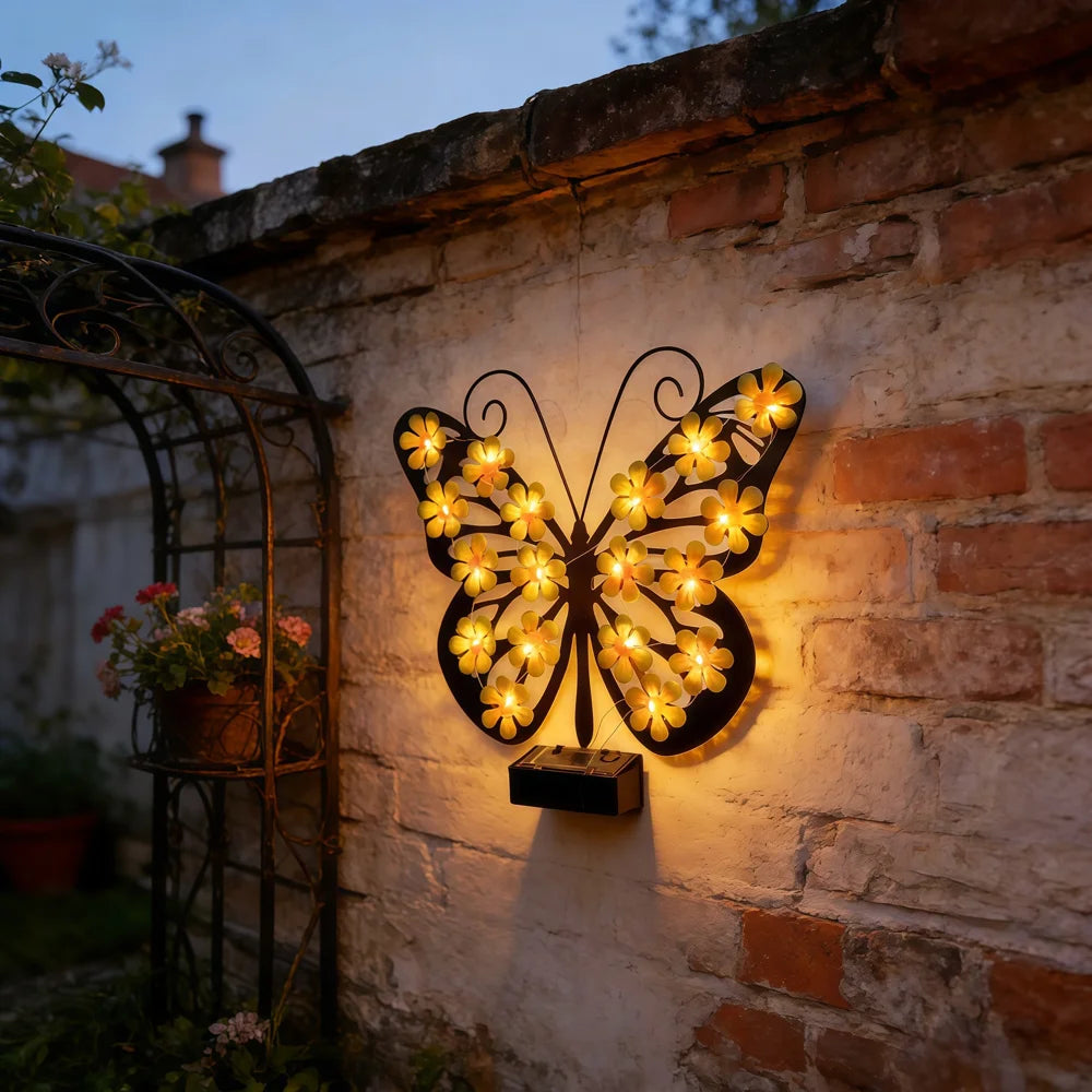 Solar Butterfly Wall Light IP65 Waterproof 18-LED Decorative Outdoor Light for Garden Courtyard Villa - Yellow - 4