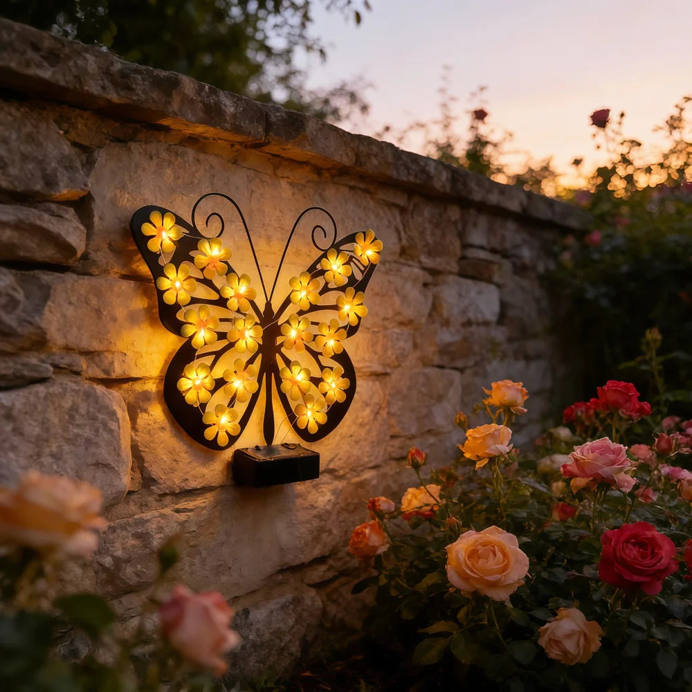 Solar Butterfly Wall Light IP65 Waterproof 18-LED Decorative Outdoor Light for Garden Courtyard Villa - Yellow - 5