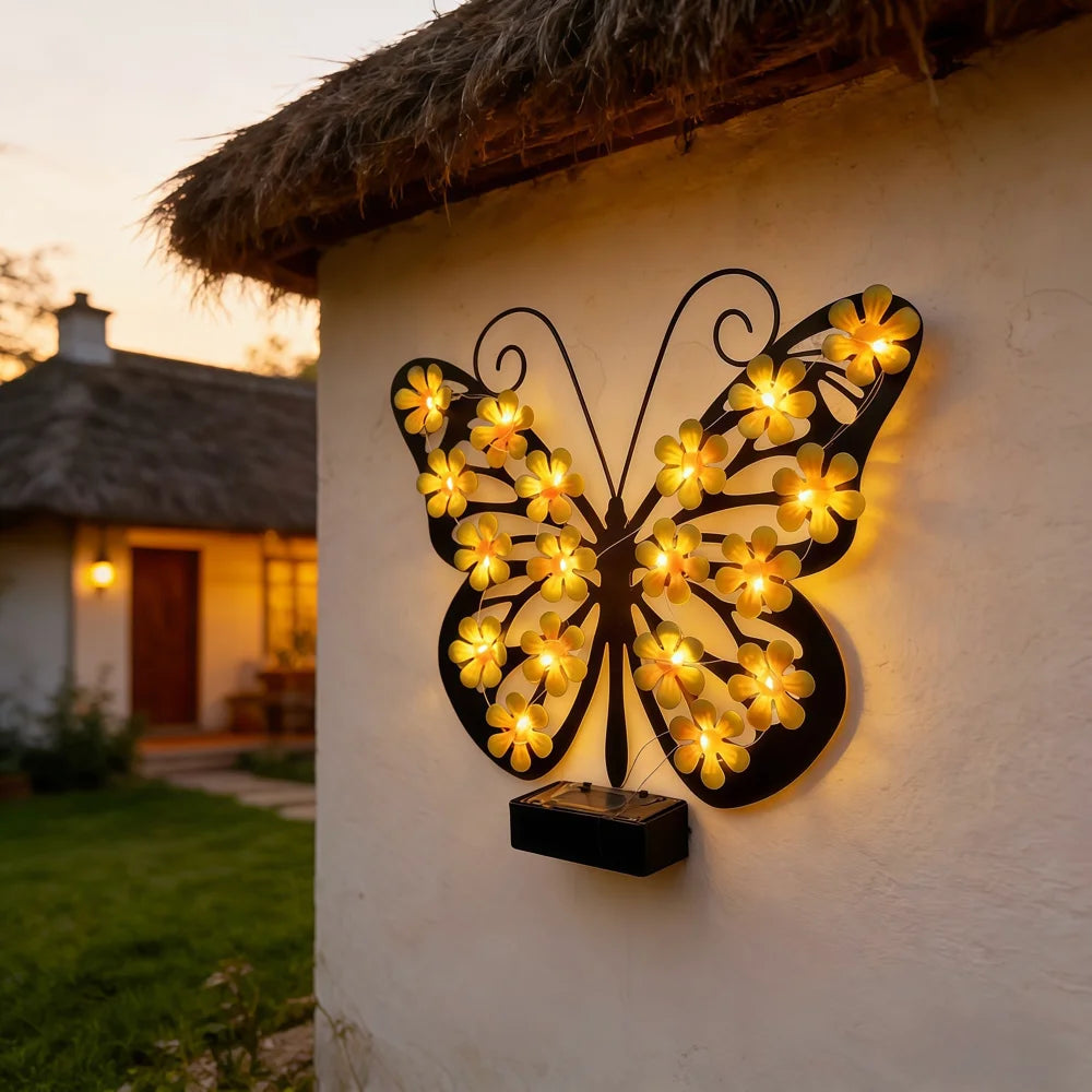 Solar Butterfly Wall Light IP65 Waterproof 18-LED Decorative Outdoor Light for Garden Courtyard Villa - Yellow - 6