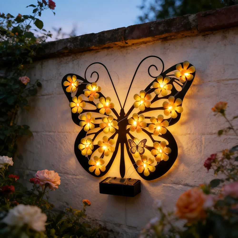 Solar Butterfly Wall Light IP65 Waterproof 18-LED Decorative Outdoor Light for Garden Courtyard Villa - Yellow - 7