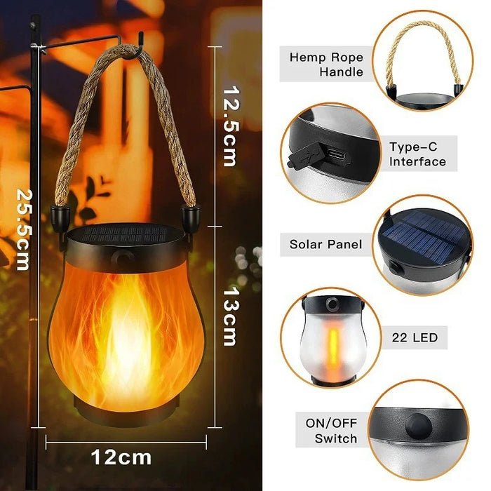 Solar Flame Light Rechargeable Handheld Lantern Waterproof for Garden Outdoor Camping - 4