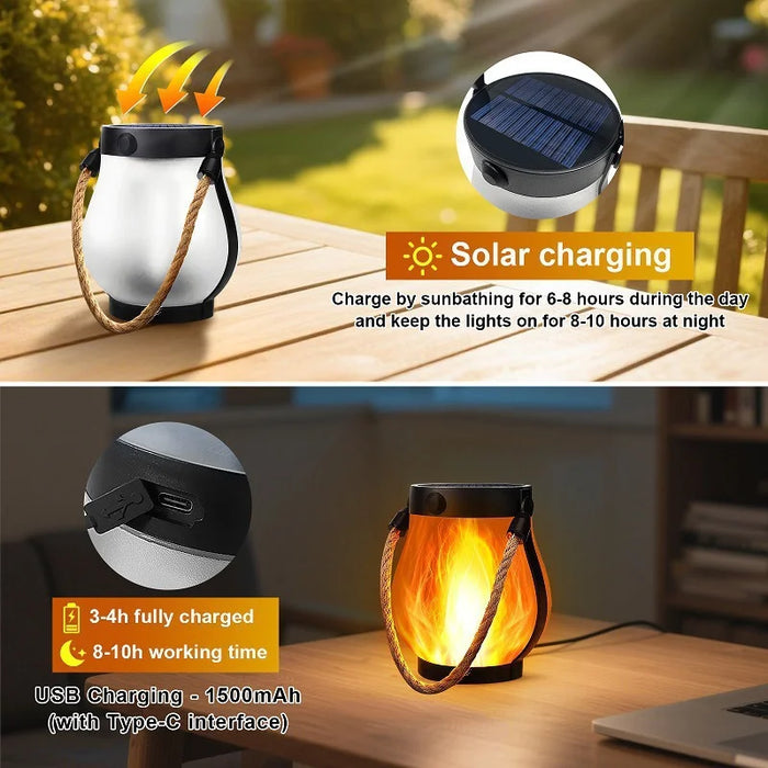 Solar Flame Light Rechargeable Handheld Lantern Waterproof for Garden Outdoor Camping - 6