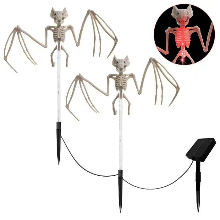 2 in 1 Bat Skeleton Halloween Ground Stake Light Solar Powered 8 Modes for Yard Garden Decoration - Orange Light - 1
