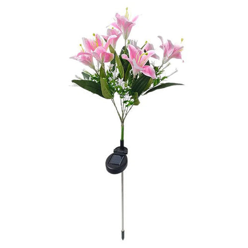 7-Head 3D Lily Flower Solar Powered Garden Light Outdoor Decorative Lawn Light - Pink - 1