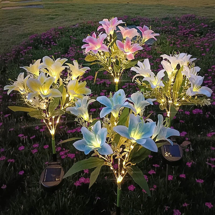 7-Head 3D Lily Flower Solar Powered Garden Light Outdoor Decorative Lawn Light - Pink - 3