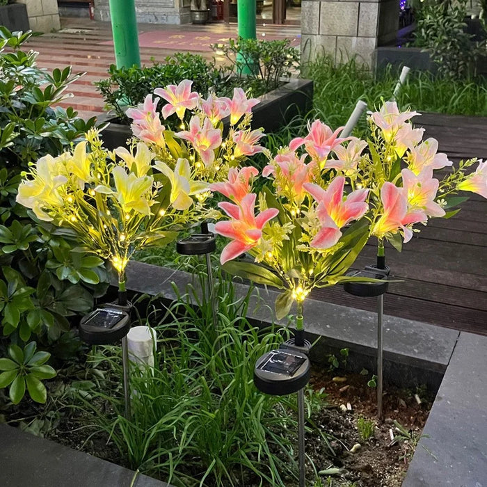 7-Head 3D Lily Flower Solar Powered Garden Light Outdoor Decorative Lawn Light - Pink - 4