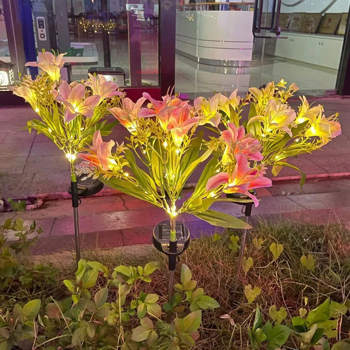 7-Head 3D Lily Flower Solar Powered Garden Light Outdoor Decorative Lawn Light - Pink - 5