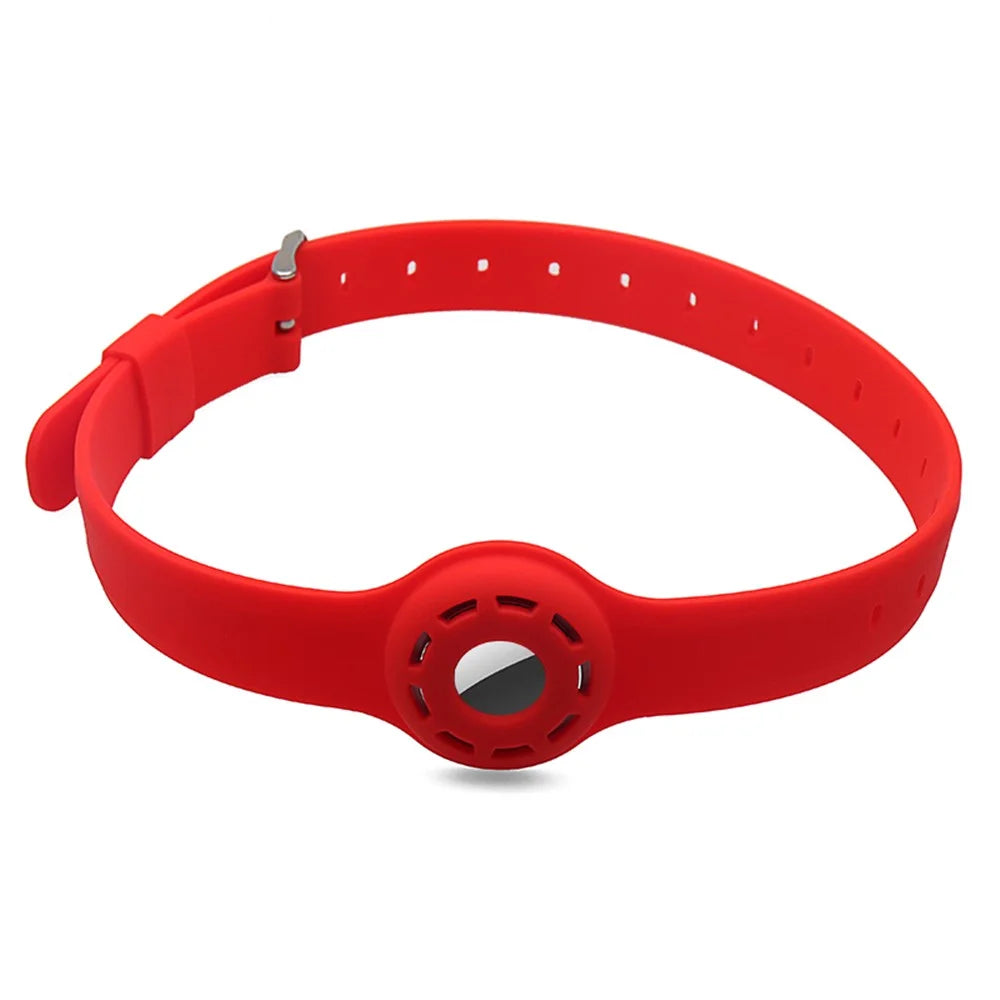 Pet Collar Design Hollow Out Anti-Lost Protective Cover Case Silicone Strap for Apple AirTag Tracker - Red - 1