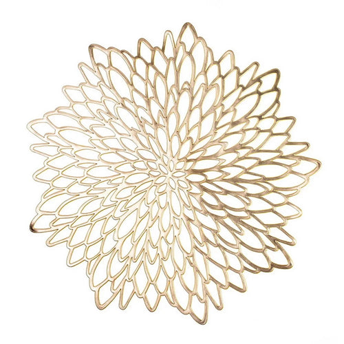 Flower Design Gold Silver PVC Placemat Decorative Table Pad Heat Insulation Anti-slip Mat - Gold - 1