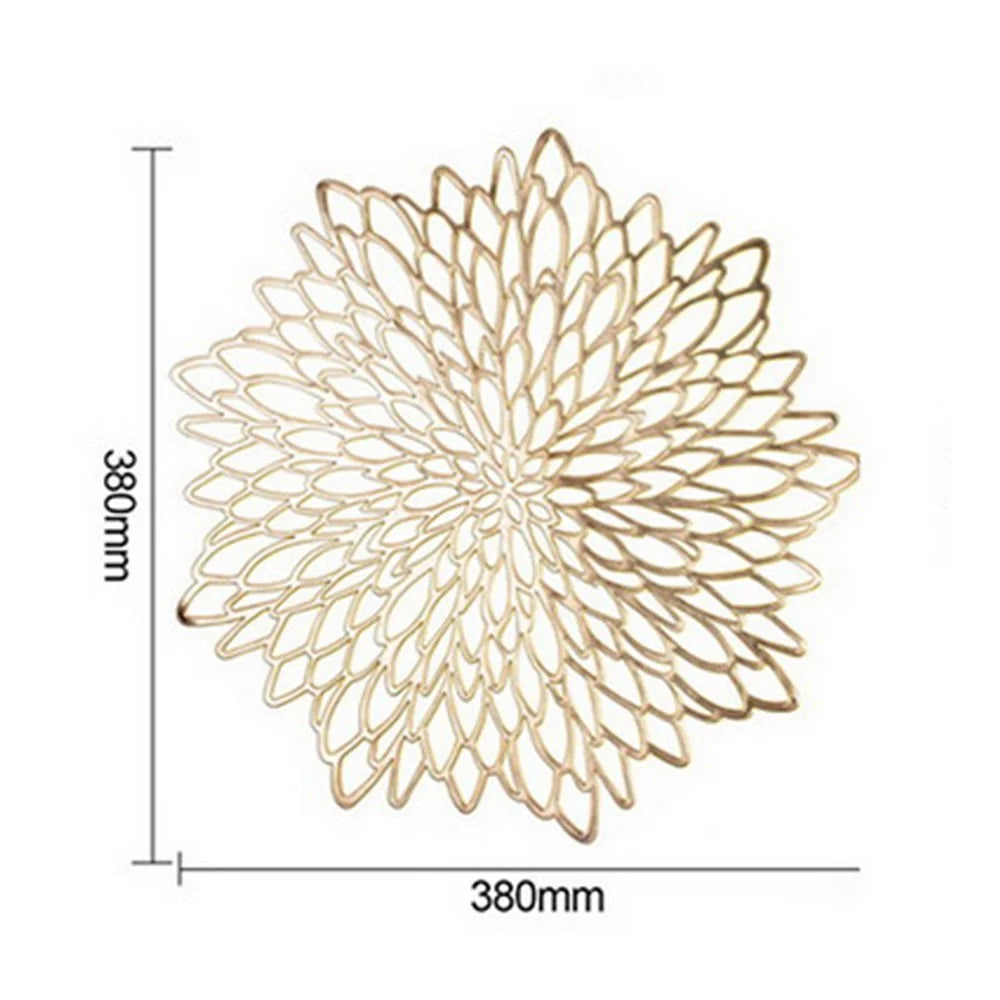 Flower Design Gold Silver PVC Placemat Decorative Table Pad Heat Insulation Anti-slip Mat - Gold - 2
