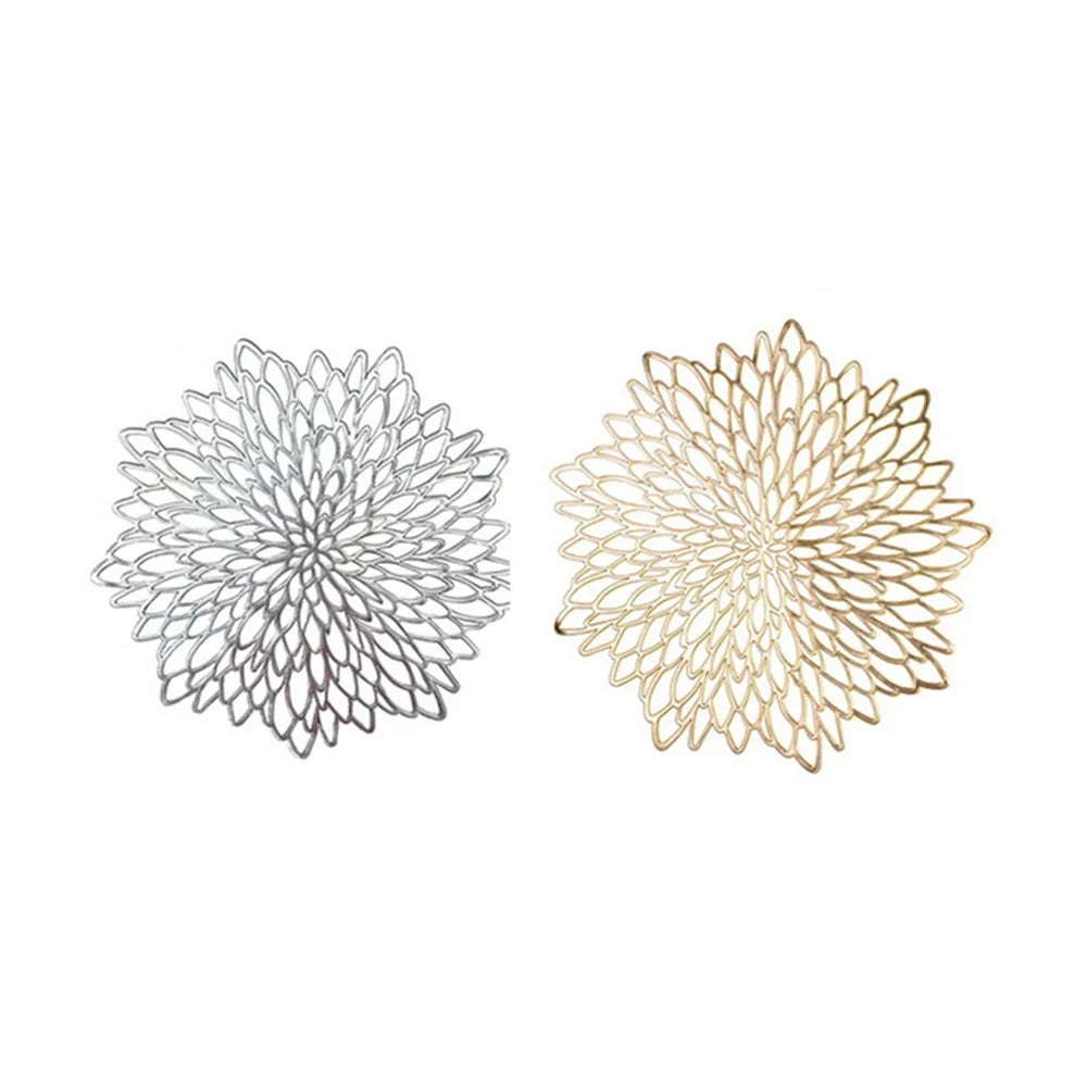 Flower Design Gold Silver PVC Placemat Decorative Table Pad Heat Insulation Anti-slip Mat - Gold - 3