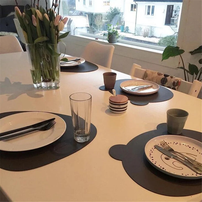 Cartoon Bear Shaped Waterproof Heat-insulating Dishes Table Mat Pad Oil-proof Tableware Placemats - Blue/Grey - 4