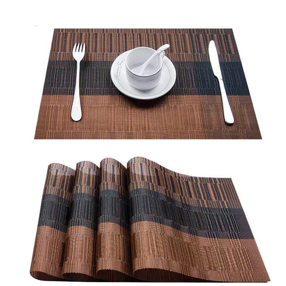 Set of 4 Rectangular PVC Western Placemats Woven Non-Slip Heat Resistant Kitchen Tablet Mats - Wine Red - 2
