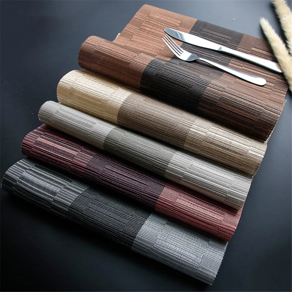 Set of 4 Rectangular PVC Western Placemats Woven Non-Slip Heat Resistant Kitchen Tablet Mats - Wine Red - 3