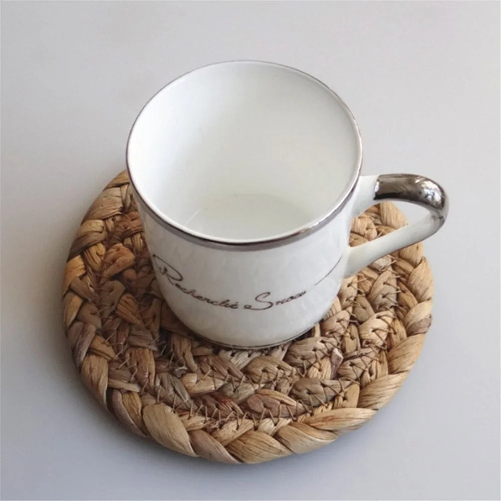 11cm Round Straw Drink Table Mat Home Table Decoration Insulated Cup Mat - 2