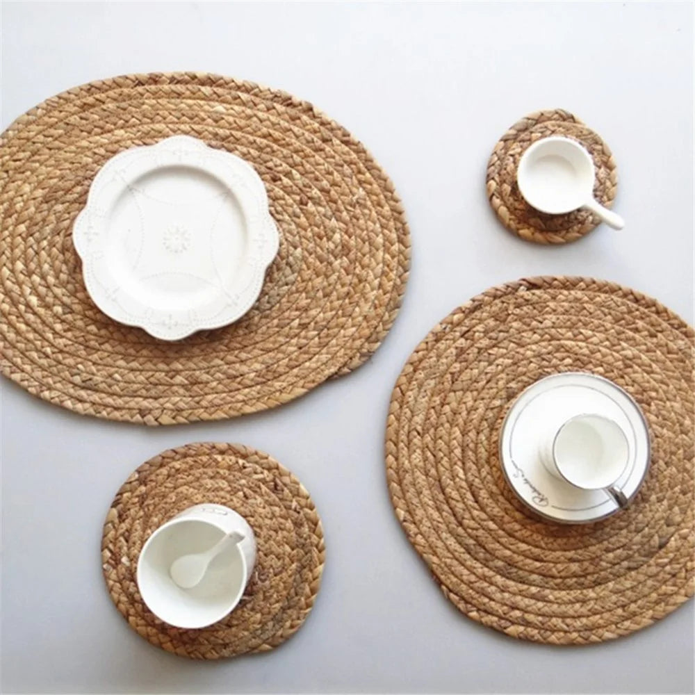 11cm Round Straw Drink Table Mat Home Table Decoration Insulated Cup Mat - 4