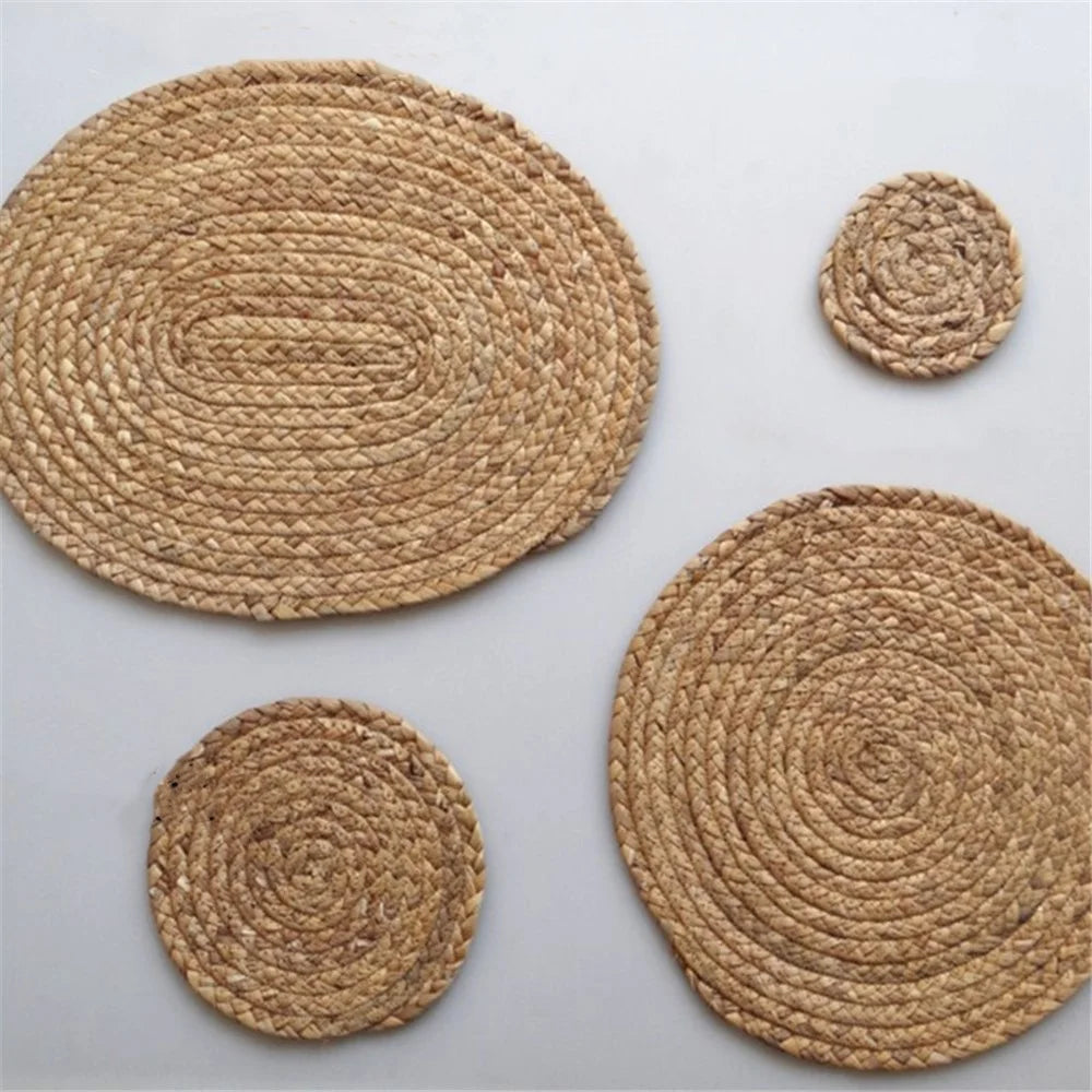 11cm Round Straw Drink Table Mat Home Table Decoration Insulated Cup Mat - 5