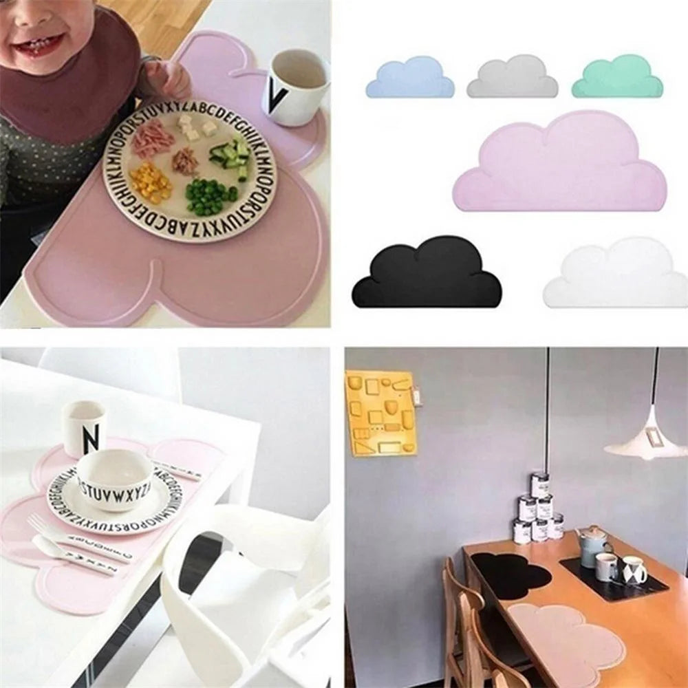 SHY98 BPA Free Cartoon Cloud Silicone Placemat Heat Resistant Plate Mat Children Bowl Coaster - Blue - 3