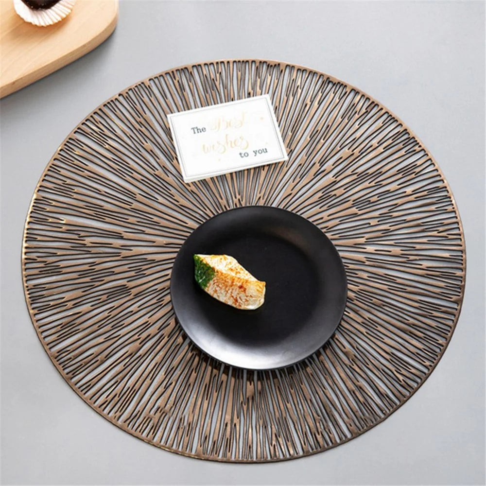 Hollow Out Round PVC Placemat Kitchen Anti-skid Heat Insulation Pad Mat Dining Table Decoration - Light Gold - 2