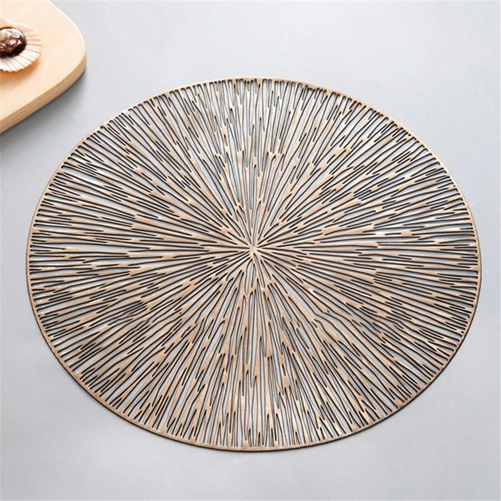 Hollow Out Round PVC Placemat Kitchen Anti-skid Heat Insulation Pad Mat Dining Table Decoration - Light Gold - 3