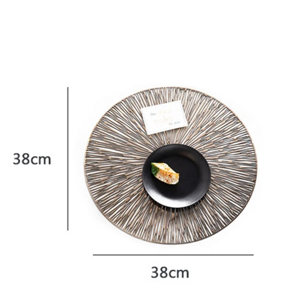 Hollow Out Round PVC Placemat Kitchen Anti-skid Heat Insulation Pad Mat Dining Table Decoration - Light Gold - 4