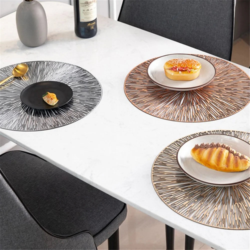 Hollow Out Round PVC Placemat Kitchen Anti-skid Heat Insulation Pad Mat Dining Table Decoration - Light Gold - 5