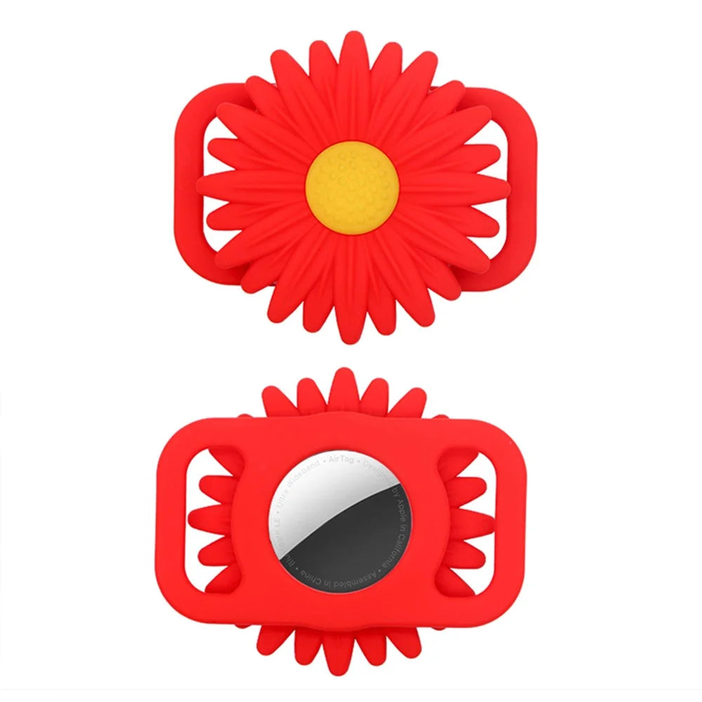 Daisy Flower Soft Silicone Pet Locator Protective Case Cover for Apple AirTag  - Red - 1