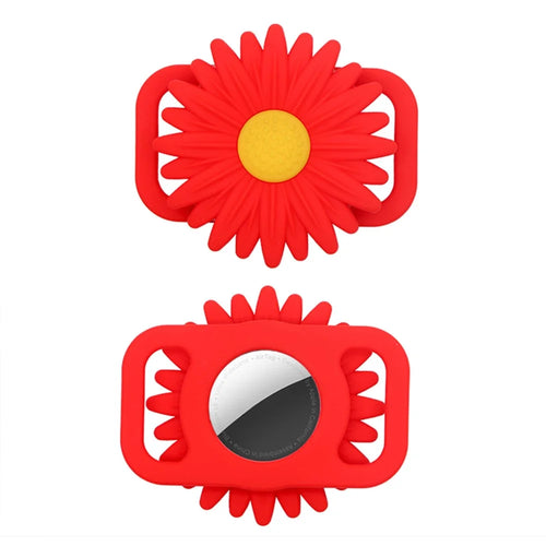 Daisy Flower Soft Silicone Pet Locator Protective Case Cover for Apple AirTag  - Red - 1