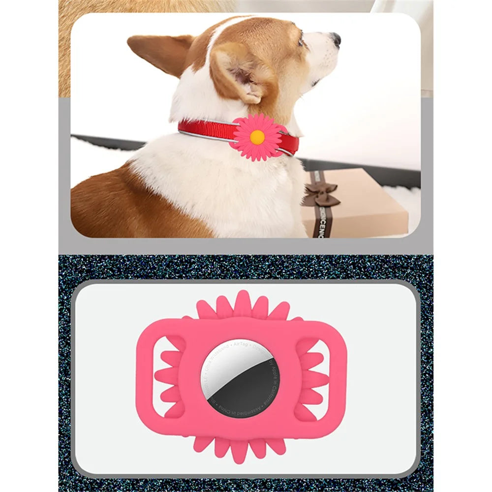 Daisy Flower Soft Silicone Pet Locator Protective Case Cover for Apple AirTag  - Red - 6