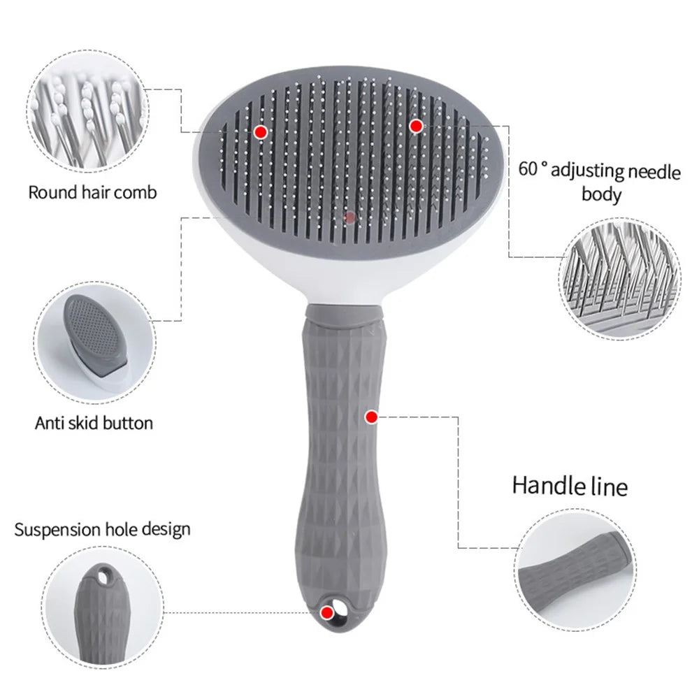 Dog Cat Hair Removal Brush Pet Gift Hair Shedding Grooming Massage Comb - Grey - 2