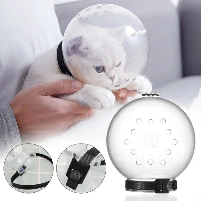Pet Cat Adjustable Hood Breathable Kitten Transparent Anti-bite Grooming Muzzle - White/M - 6